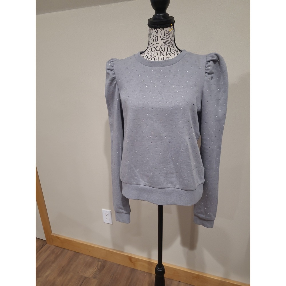 Generation Love Tara Puff Sleeve crystal embellished gray sweatshirt women SZ S
